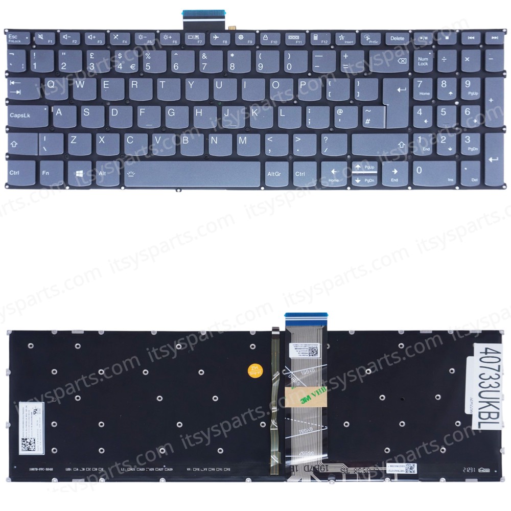 Laptop Keyboard for Lenovo Ideapad 5-15IIL05 81YK 15ARE05 81YQ 15ITL05 82FG 15ALC05 82LN PR5SB-UK SN20W86088 PK131K74C11 SN20W65259 5CB1A29940 UK No Frame Backlight Gray ( SKU.40733UKBL )