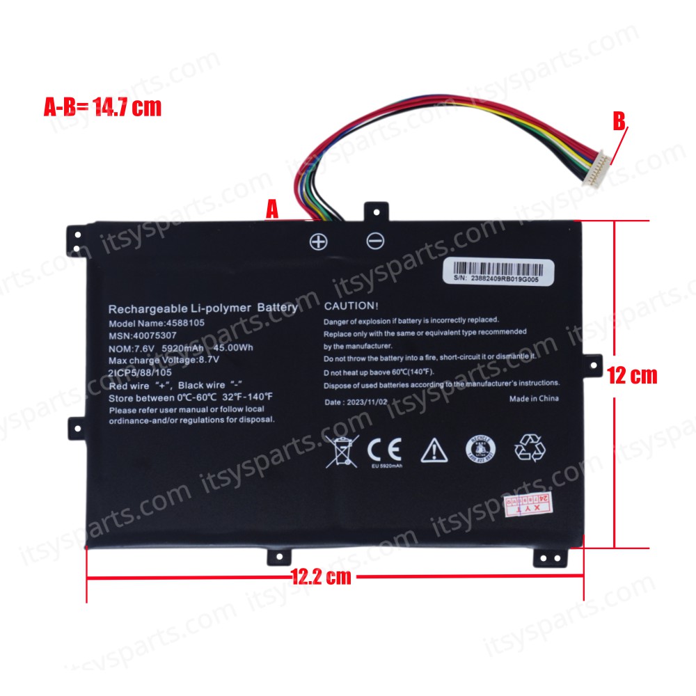 Laptop Battery for Medion Akoya S4403 S4402 S4401 WinBook CW140 YM14KR YM14KW YM14CM s4402-md63410 4588105 40069191 40075307 2ICP5/88/105 7.6V 45Wh 5920mAh with cable 10pins ( SKU.1-BAT0825 )