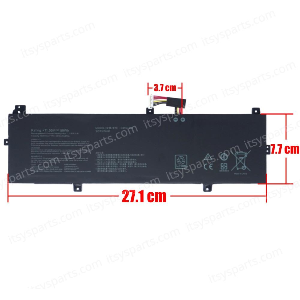 Laptop Battery for Asus Zenbook UX430UA UX430UQ U4100U UX430UN UX430 U4100UQ PU404 PU404UF C31N1620 3ICP5/70/81 11.55V 50Wh 4335mAh with cable 8pins ( SKU.1-BAT0876 )