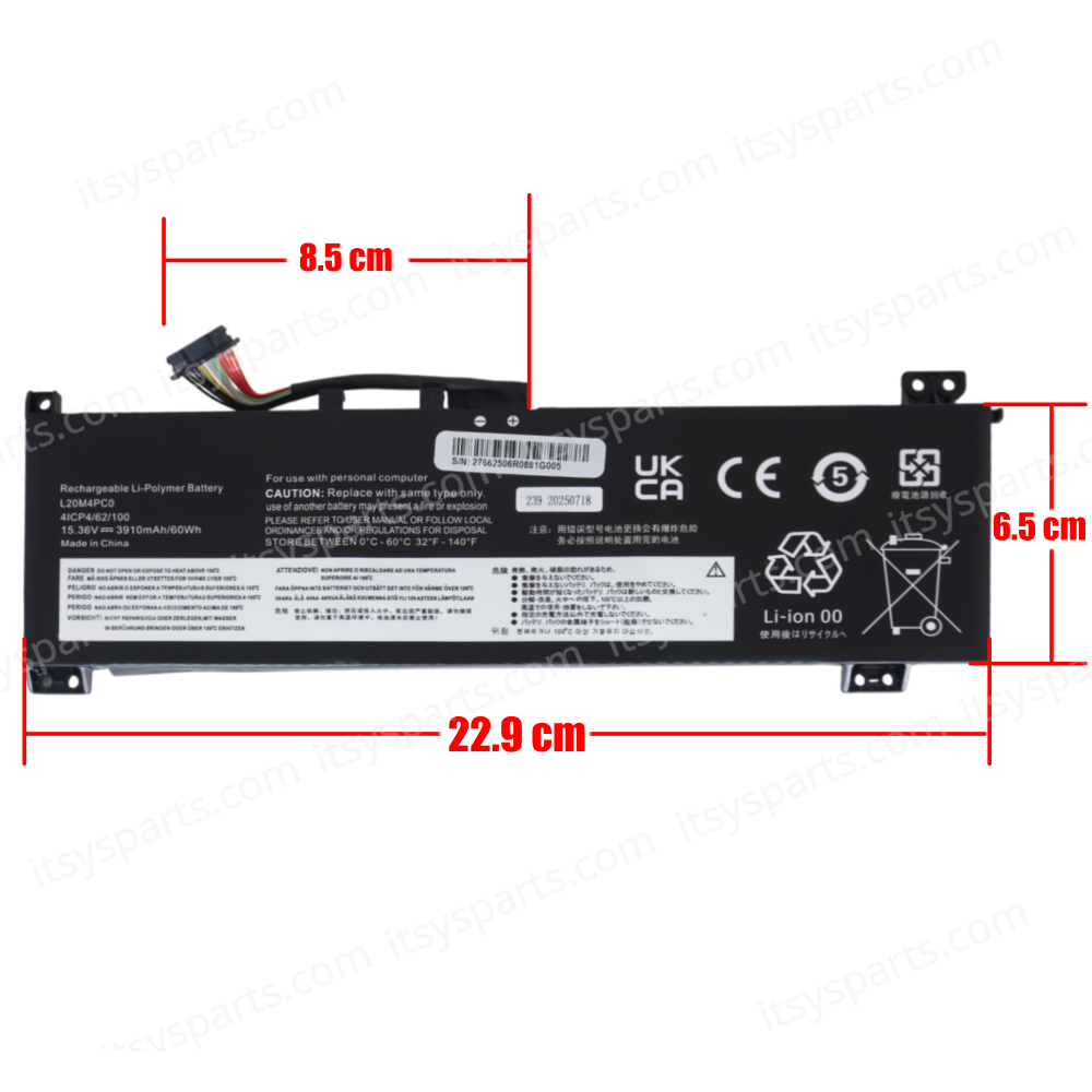 Laptop Battery for Lenovo Ideapad Gaming 3-15ACH6 82K20061AU 82K20062AU 82K200K0TX 5B11B48816 5B11B48817 15.36V 60Wh 3910mAh with cable 12pins ( SKU.1-BAT0881 )