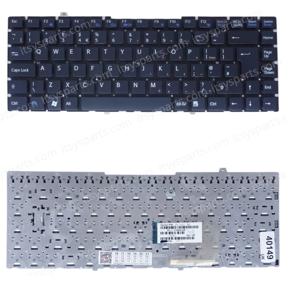 Laptop Keyboard for Sony Vaio VGN-FW Series VGN-FW11ZU 9J.N0U82.001 9J.N0U82.00J 9J.N0U82.101 9J.N0U82.10U NSK-S8001 NSK-S8101 NSK-S810U UK No Frame Black ( SKU.40149UK )
