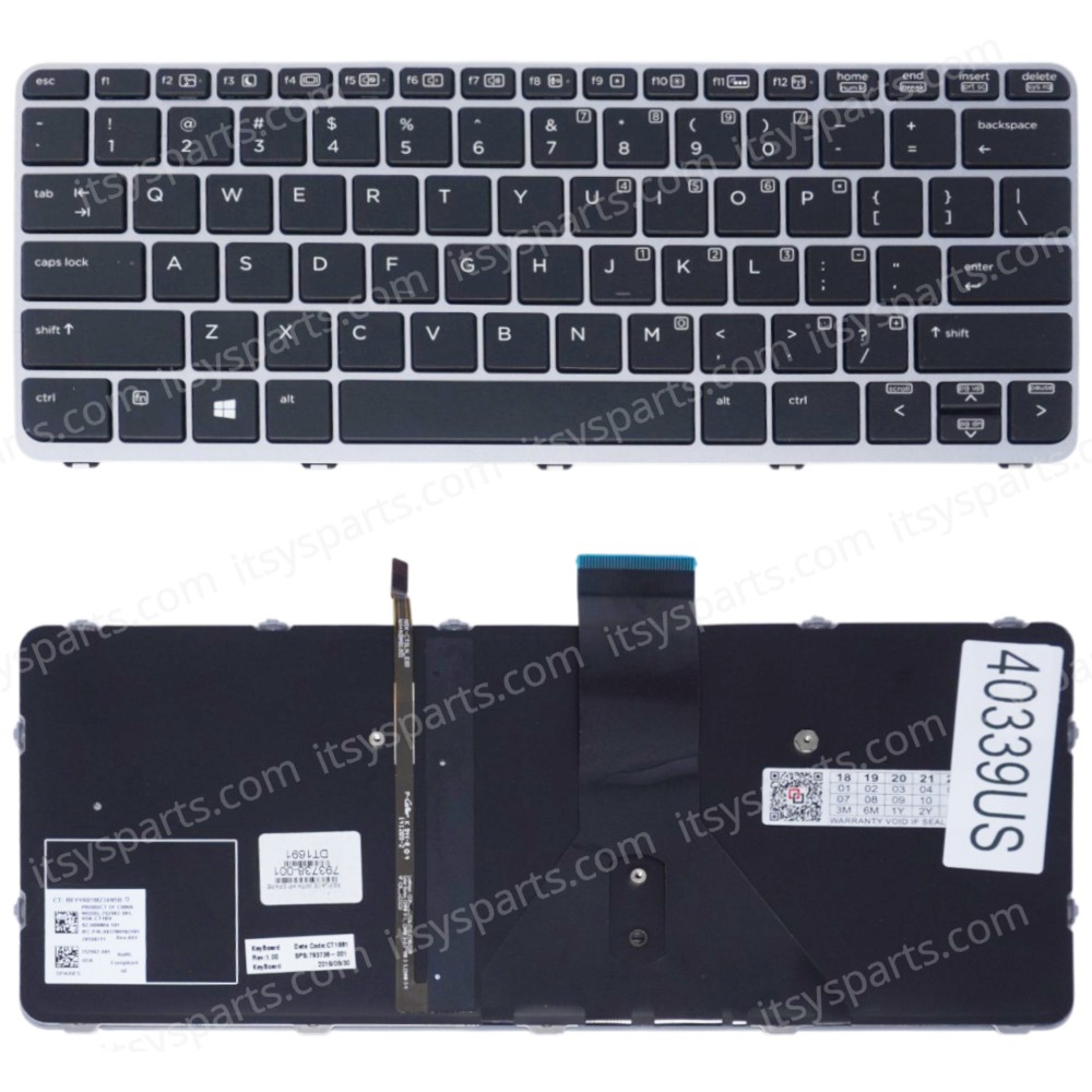 Laptop Keyboard for HP Elite x2 1011 G1 Tablet MP-13U83GRJ930 MP-13U8 6037B0102201 MP-13U83USJ930 9Z.NBMBV.101 793738-001 US Backlight Black Silver Frame ( SKU.40339US )