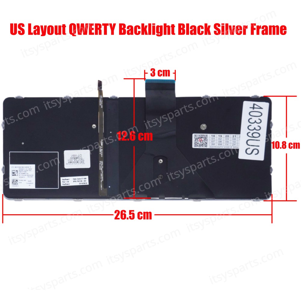 Laptop Keyboard for HP Elite x2 1011 G1 Tablet MP-13U83GRJ930 MP-13U8 6037B0102201 MP-13U83USJ930 9Z.NBMBV.101 793738-001 US Backlight Black Silver Frame ( SKU.40339US )