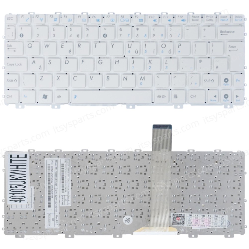 Laptop Keyboard for Asus Eee PC 1025 1025C 1025CE 1015BX 1011P 1015PW 04GOA291KUS01 04GOA292KUS02-1 AEEJ8U00110 MP-10B63US-5289 MP-10B66PA-5288 V103646LS1 MP-10B63US-528 UΚ White ( SKU.40105UKWHITE )