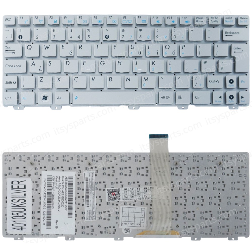 Laptop Keyboard for Asus Eee PC 1025 1025C 1025CE 1015BX 1011P 1015PW 1015PD 1015TX 04GOA291KUS01 04GOA292KUS02-1 AEEJ8U00110 MP-10B63US-5289 UK No Frame Silver ( SKU.40105UKSILVER )
