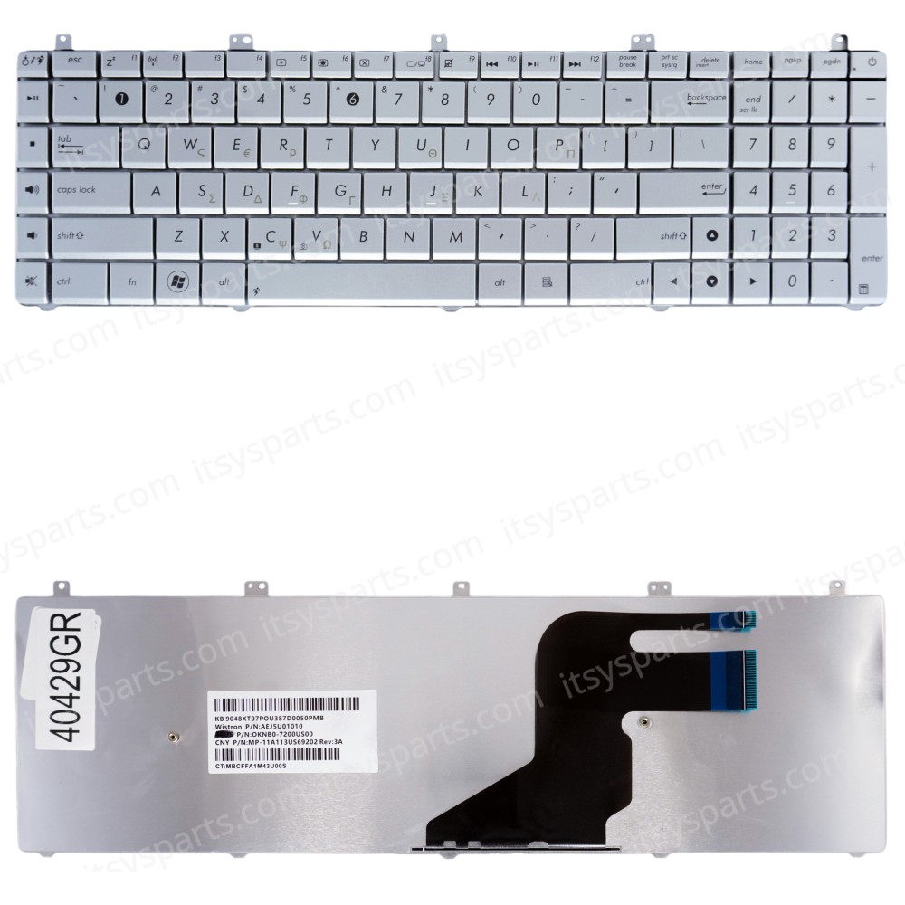 Greek Laptop Keyboard for Asus N55 N55S N55SE N55SL N55SF N55X N75 N57 N75S N75SF 0KNB0-7200TW00 04GN5F1KTW00-2 0KNB0-7200SK00 0KNB0-7200RU00 GR Silver ( SKU.40429GR )