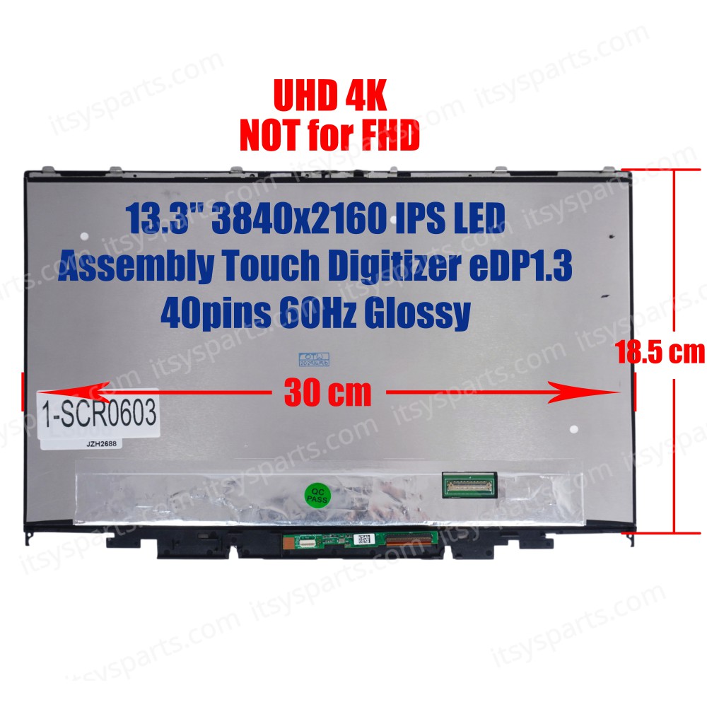 Laptop Screen monitor for Dell Inspiron 13 7300 7306 2-in-1 P124G P124G001 P125G CN-06YF6P 6YF6P 06YF6P Assembly Touch Digitizer 13.3'' 3840x2160 UHD 4K IPS LED eDP1.3 40pins 60Hz Glossy ( SKU.1-SCR0603 )