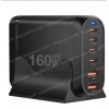 GaN Charger - Adapter GaN-019 6 Port Fast Charger with 2 USB-A ports and 4 USB-C port 160W Power Delivery for Laptops Phones Tablet and More Black ( SKU.60324 )