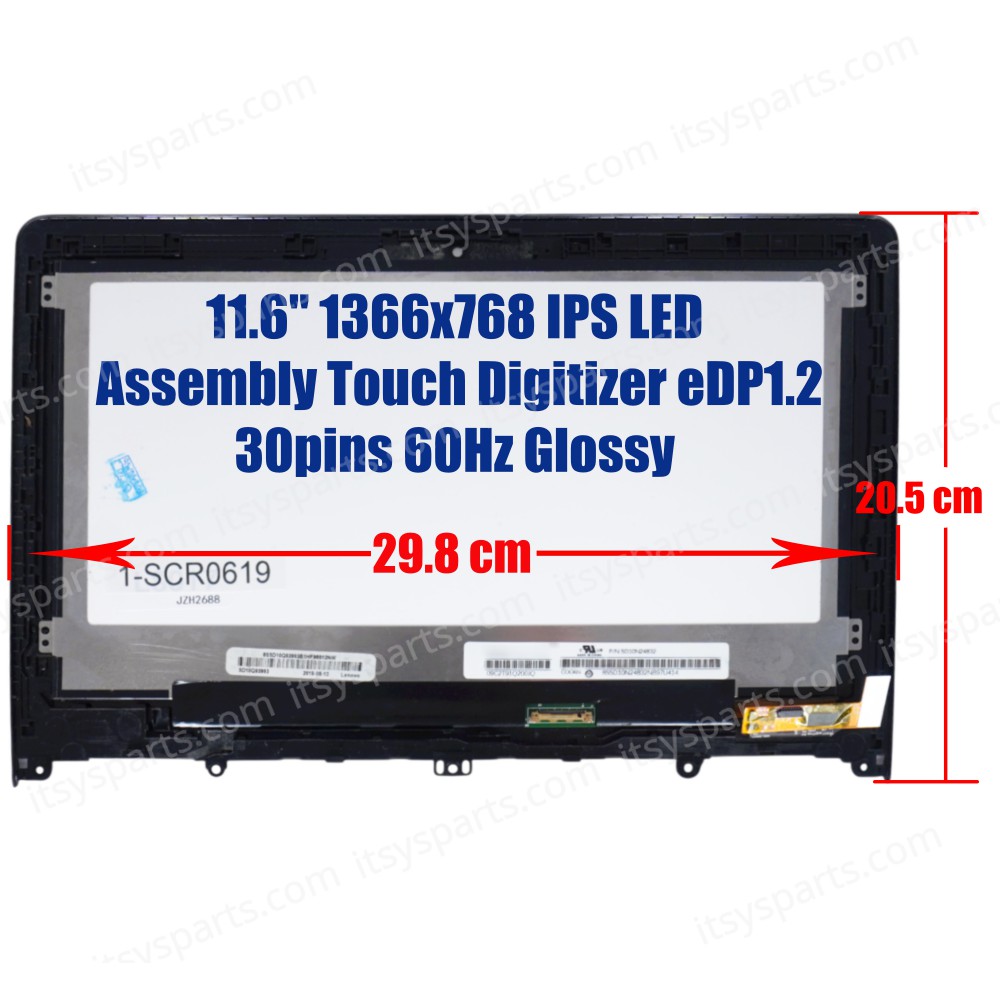 Laptop Screen monitor for Lenovo Yoga 300-11IBR Flex 3-1120 5D10J08414 Assembly Touch Digitizer 11.6'' 1366x768 HD WXGA IPS LED eDP1.2 30pins 60Hz Glossy ( SKU.1-SCR0619 )