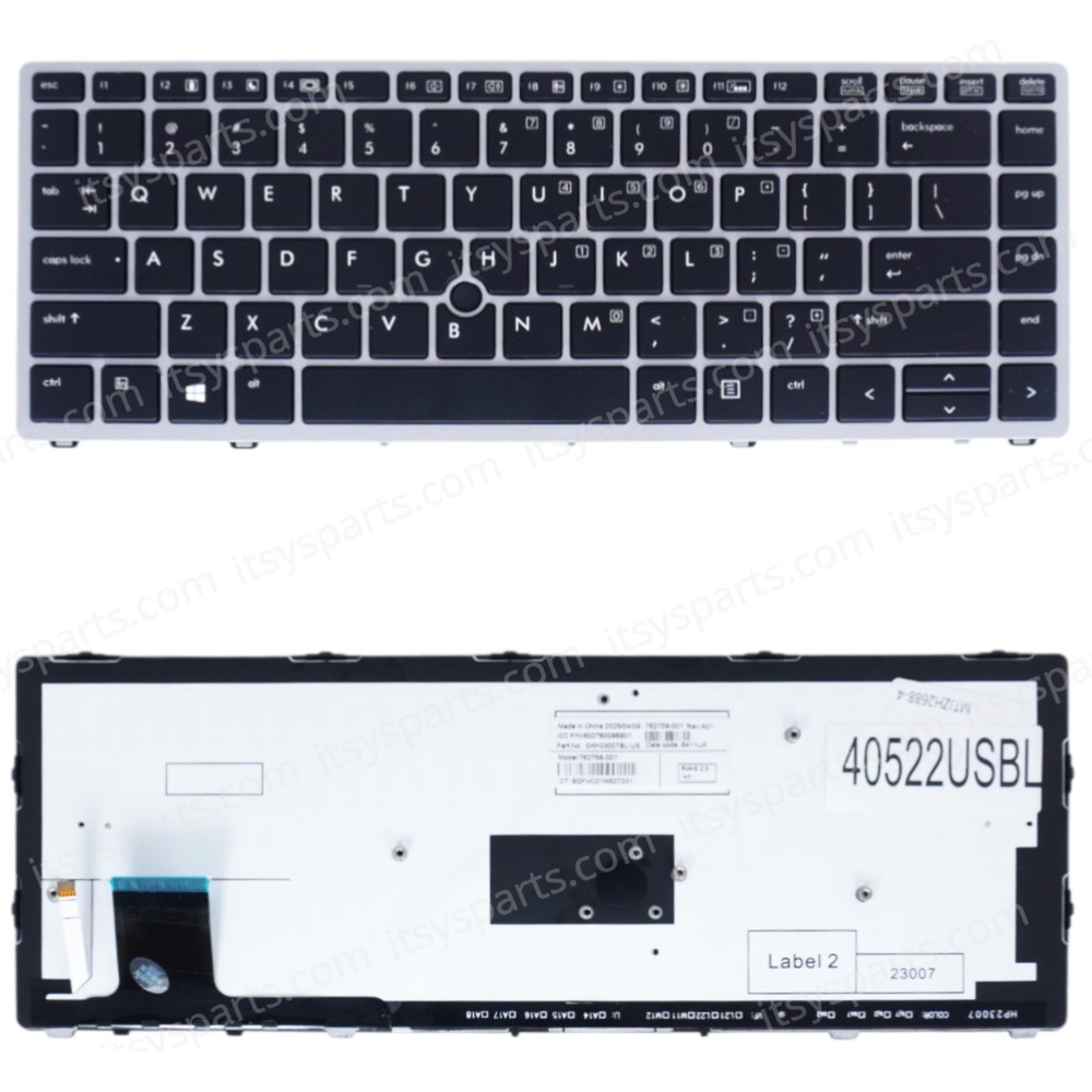 Keyboard HP EliteBook Folio 9470 9480 9470M 9480M US BLACK Silver Frame with Backlit and Trackpoint ( SKU.40522USBL )