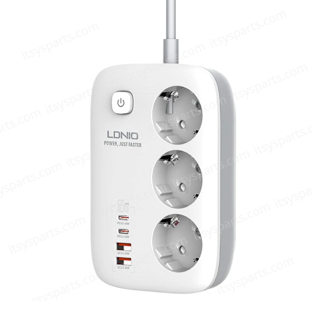 Power Strip with Switch Multi-socket Smart Guard LDNIO SE3436 with 3 EU Outlets 3250W & Dual USB-A & Dual USB-C 65W with 2m power cord ( SKU.1-PER0063 )