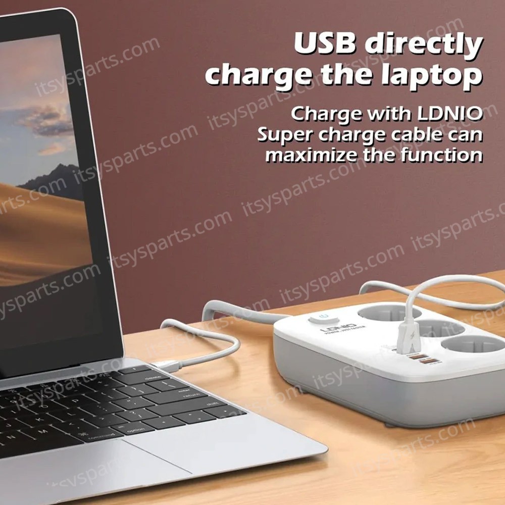 Power Strip with Switch Multi-socket Smart Guard LDNIO SE3436 with 3 EU Outlets 3250W & Dual USB-A & Dual USB-C 65W with 2m power cord ( SKU.1-PER0063 )