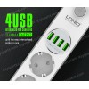Power Strip with Switch Multi-socket Smart Guard LDNIO SE4432 with 4 EU Outlets 2500W & 4 USB-A 17W with 2m power cord ( SKU.1-PER0066 )