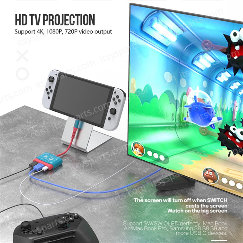TV Dock Station - Hub Adapter Type-C with LAN & HDMI & USB 3.0 for Nintendo Switch/Switch OLED HS-SW250 ( SKU.1-GAME008 )
