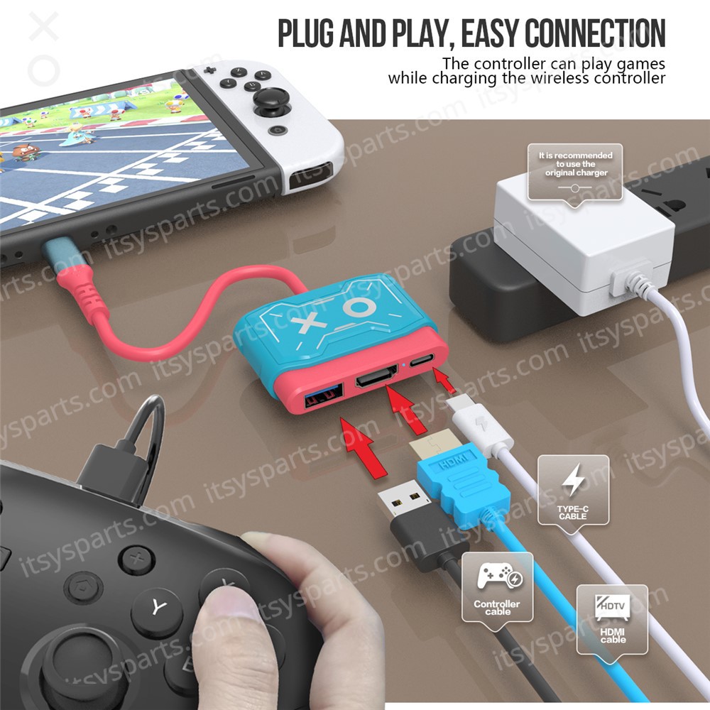 TV Dock Station - Hub Adapter Type-C with LAN & HDMI & USB 3.0 for Nintendo Switch/Switch OLED HS-SW250 ( SKU.1-GAME008 )