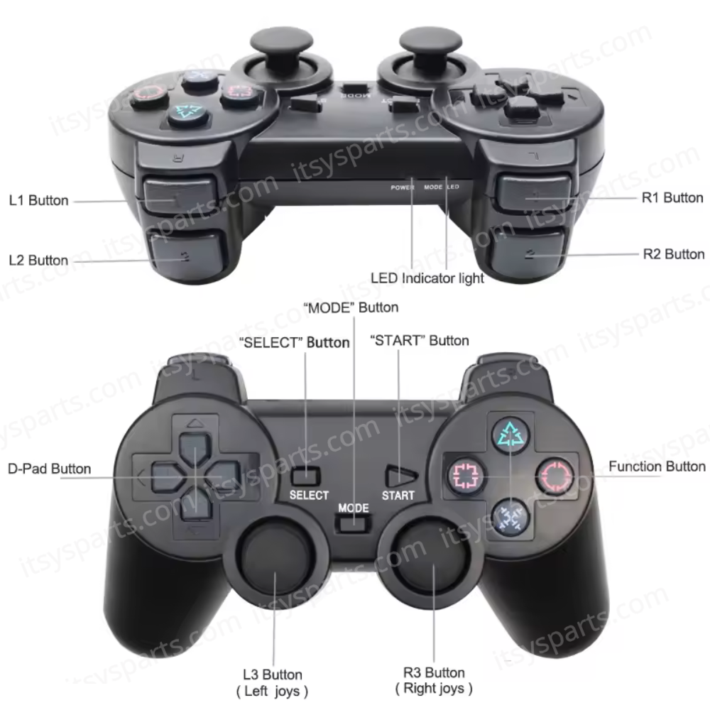 Wireless 2.4G Dual Vibration Shock Controller Joystick Joypad for Sony PS2/PS1 Black ( SKU.1-GAME048 )