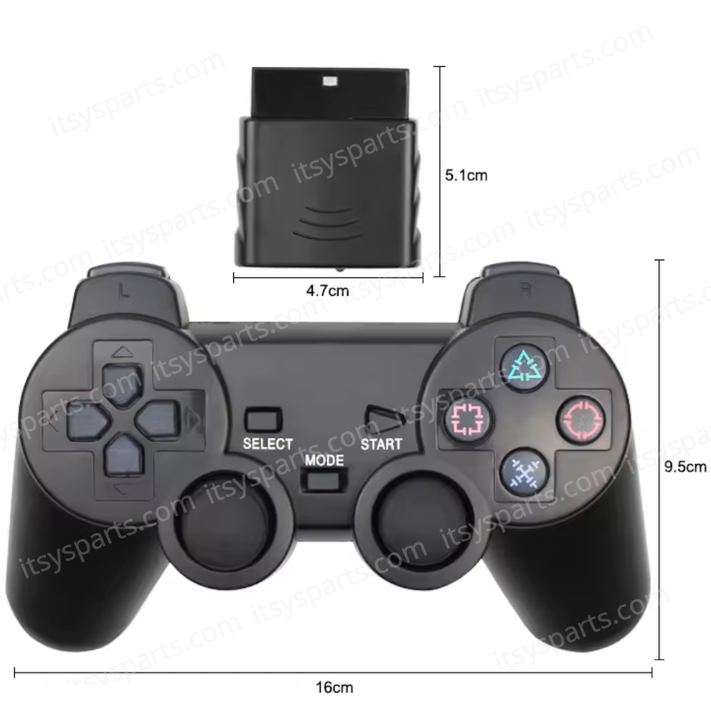 Wireless 2.4G Dual Vibration Shock Controller Joystick Joypad for Sony PS2/PS1 Black ( SKU.1-GAME048 )