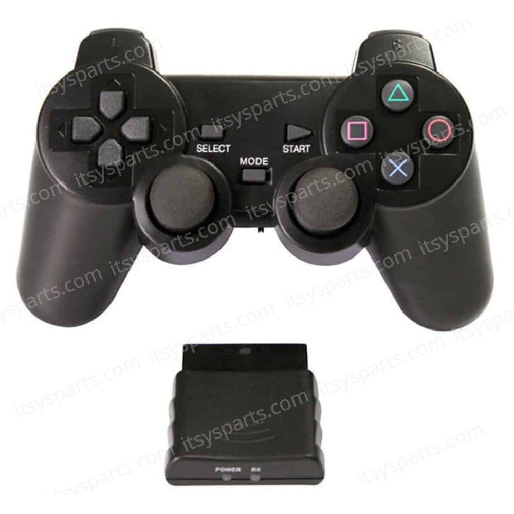 Wireless 2.4G Dual Vibration Shock Controller Joystick Joypad for Sony PS2/PS1 Black ( SKU.1-GAME048 )