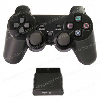 Wireless 2.4G Dual Vibration Shock Controller Joystick Joypad for Sony PS2/PS1 Black ( SKU.1-GAME048 )
