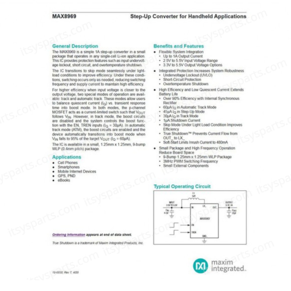 Controller IC Chipset BGA Switching Voltage Regulator MAX8969EWL50+T MAX8969 WLP-9 Chip ( SKU.1-CHIP1268 )