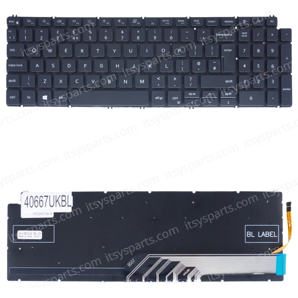 Laptop Keyboard for Dell Inspiron 5593 7706 2-in-1 0kn4-0wwtw2 0kn4-0l2gr13 490.0ge07.0 okn4-0L2GR13 cn-0wwtw2-dfh00 pk132r12b04 UK No Frame Backlit Black ( SKU.40667UKBL )
