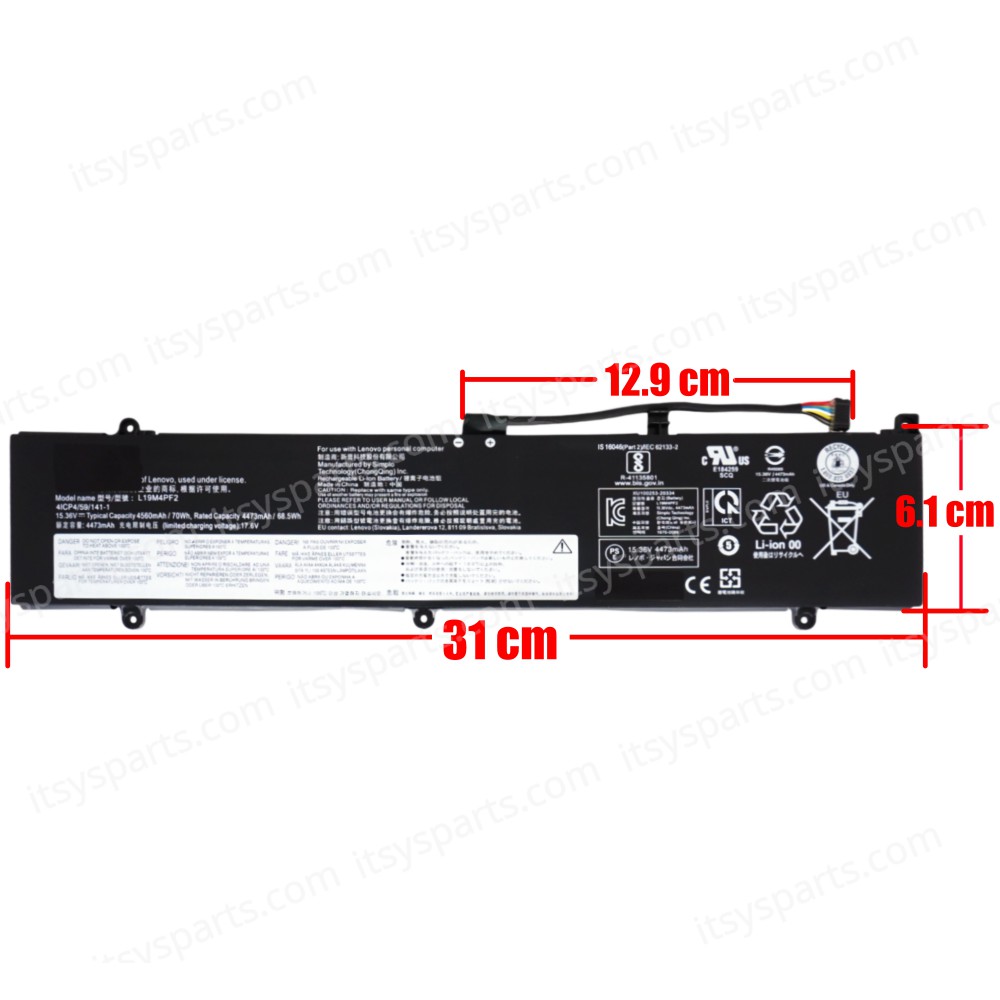 Laptop Battery for Lenovo Yoga Slim 7-15IMH05 82AB 82AE 82DS L19M4PF2 5B10X18188 15.36V 70Wh 4560mAh with cable 4pins ( SKU.1-BAT0894 )