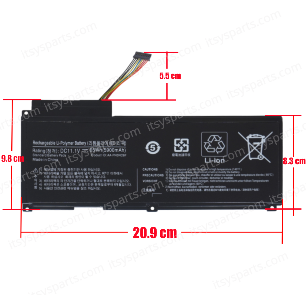 Laptop Battery for Samsung SF310 SF410 SF510 NP-SF511 QX410-S02 QX412 NP-SF410 NP-SF510 Series AA-PN3VC6B AA-PN3NC6F BA43-00270A BA92-07034A 11.1V 65Wh 5900mAh with cable 9pins ( SKU.1-BAT0908 )
