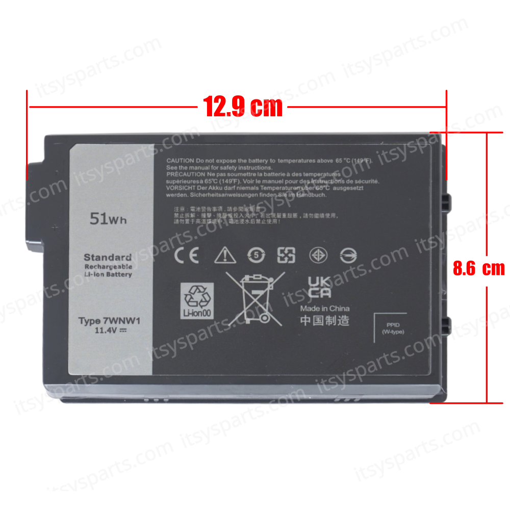 Laptop Battery for Dell Latitude 14 Rugged 5424 7WNW1 DMF0C GENDE-BA0042 GK3D3 11.4V 51Wh 4470mAh ( SKU.1-BAT0934 )