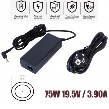 Laptop Power Adapter - AC Adapter Charger SONY 75W 19.5V 3.9A, 6.5mm X 4.4mm VGP-AC19V32 PCG-71911M PCG-5R1M ADP-75UB B SVE1512E1ESI SVS1513Z9ES VGP-AC19V33 PCG-7112L Laptop Notebook Charger - OEM High Quality (Ref.60073)