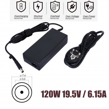 Laptop Power Adapter - AC Adapter Charger HP 120W 19.5V 6.15A 7.4mm*5.0mm with pin inside PPP012D-S 463553-001 463955-001 DV7-6150 Laptop Notebook Charger - OEM High Quality (Ref.60089)