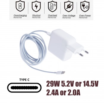 Laptop Power Adapter - AC Adapter Apple MacBook 29W USB-C 14.5V 2.0A A1534 A1540 MJ262LL/A Laptop Notebook Charger - OEM High Quality (Ref.60126)