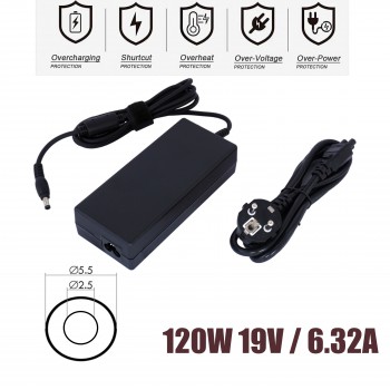 Laptop Power Supply - AC Adapter Charger Toshiba F50-10B L850-1HU 19v 6.32 120W 19V 6.32A 5.5x2.5mm (Ref.60154)