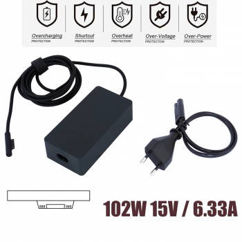 Laptop Power Adapter - AC Adapter Charger Microsoft Surface Laptop Surface Charger Book 2 Surface Go Surface Pro 6 7 Pro 5 Pro 5 Pro 4 Pro 3 with 5V 1.5A 15V 6.33A 102W (Ref.60177)