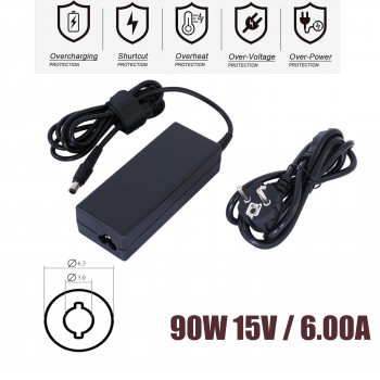 Laptop Power Supply - AC Adapter Charger Toshiba PA2521U-3ACA, G71C0002S110, PA2521U-01, PA2521U-2ACA, PA3215U-1ACA, PA3283U-4ACA 90W 15V 6A 6.3*3.0mm Notebook Charger - OEM (Ref.60181)
