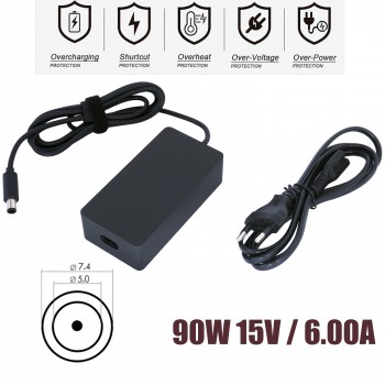 Laptop Power Adapter - AC Adapter Charger Microsoft Docking Station Surface Pro 3,Pro 4, Surface Book 1749 90W Shell with Pin 15V 6A 7.4*5.0mm Charger - OEM (Ref.60184)