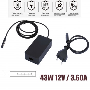 Laptop Power Adapter - AC Adapter Charger Microsoft Surface RT Surface Pro 1 Pro 2 and Surface 2 1512 1516 1536 Power Supply Cord with 5V USB Charging Port 12V 3.6A 48W Microsoft Charger Laptop Tablet Charger OEM (Ref.60185)