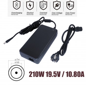 Laptop Power Supply - AC Adapter Charger Dell Precision M6400,M6500,Alienware M17XR2,M17X,D846D,M7820,DA210PE1-00,PA-7E,y044m,0Y044M 210W 19.5V 10.8A size connector 7.4*5.0mm - OEM (Ref.60208)