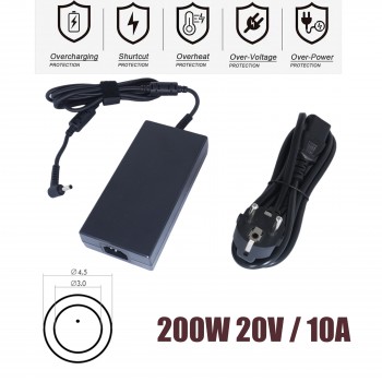 Laptop Power Supply - AC Adapter Charger for MSI Stealth 14 Studio MS-14K GS66 Stealth 12UH/12UHS MS-16V5 Creator Pro M16 MS-1583/MS-1584 A21-200P2B 20V 10.00A 200W 4.5mm*3.0mm Notebook Charger ( Ref.60300 )