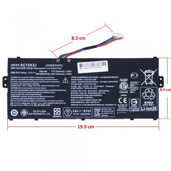 Laptop Battery - Battery for Acer Chromebook 11 C735 AC15A3J AC15A8J 3INR5/60/80 KT.0030G.016 KT0030G016 10.8V 36Wh 3490mAh with 8pins cable ( Ref.1-BAT0527 )