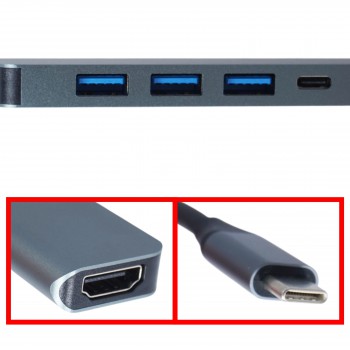 USB Type-C HUB 5-In-1 PD100W HDMI 4K 30Hz Charging Port  (SKU.1-DOCK026 )
