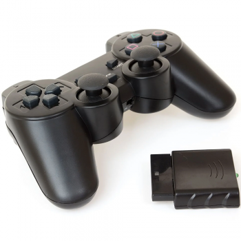 Wireless 2.4G Dual Vibration Shock Controller Joystick Joypad for Sony PS2/PS1 Black ( SKU.1-GAME048 )