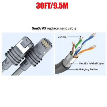 Replacement Cable For Starlink Ethernet Cable Gen 3 Satellite V3 Dish Router Outdoor up to 1200Mbps Waterproof Gray 30FT/9.5M 26AWG Wire ( SKU.1-PER0036 )