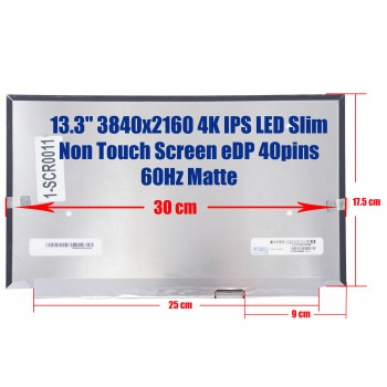 Laptop Screen 13.3"  Slim  3840x2160  IPS 40 pin  Bottom Right Connector No Brackets ( SKU.1-SCR0011 )