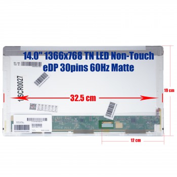 Laptop Monitor 14'' (1366x768) 30 pin Matte HD Bottom Right Adapter (Ref. -1-SCR0027)