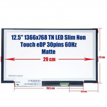 Laptop Monitor 12.5'' (1366x768) 30 pin Matte LED LCD Monitor Lower Right (Ref. -1-SCR0031)