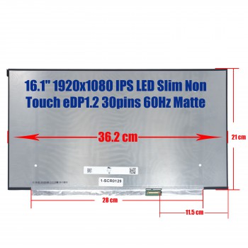 Laptop Monitor 16.1 inch 30 pins Connector, 1920x1080 FHD 100% sRGB, 137PPI, IPS, 60Hz Frame Rate No Brackets (Ref. 1-SCR0129)
