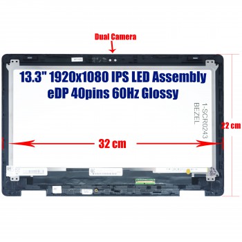Laptop Monitor - Screen monitor for 13.3'' 1920×1080 AHVA LED LCD Touch w/bezel eDP 40pins 60Hz Glossy (Ref. 1-SCR0243BEZEL)