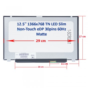 Laptop Monitor - Screen monitor for Dell Latitude 5280 5290 NT125WHM-N42 12.5'' 1366x768 WXGA TN 45% NTSC LED Slim eDP 30 pins 60Hz Matte ( Ref.1-SCR0261 )