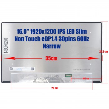 Laptop Monitor - Screen monitor for Dell Inspiron 16 Pro 5620 N160JCA-GE1 REV C1 NV160WUM-N42 NV160WUM-N45 16.0'' 1920x1200 WUXGA AAS 100% sRGB LED Slim Non Touch eDP1.4 30pins 60Hz Matte ( Ref.1-SCR0270 )