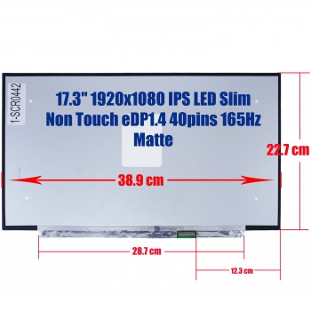 Laptop Monitor - Screen monitor for Dell Alienware x17 R1 R2 N173HME-GA1 REV C1 B173HAN05.5 0CXX24 CXX24 17.3'' 1920x1080 FHD IPS LED Slim Non Touch 72% NTSC eDP1.4 40pins 165Hz Matte ( Ref.1-SCR0442 )